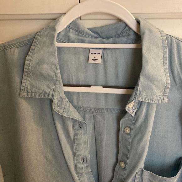 Old Navy Blue Denim Pocket Chambray Long Sleeve Button Up Down Dress Large - Picture 1 of 4